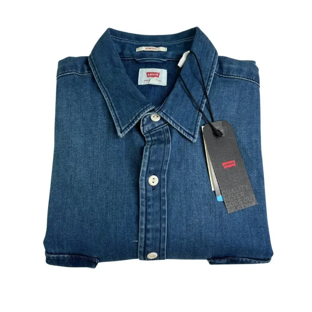 5-35 LEVI'S Men's NWT $98 Button Up Top Dress Shirt COOLMAX Blue Medium